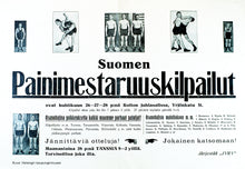 Lataa kuva Galleria-katseluun, Vanha hauska juliste paidassa Miilun putiikki Suomen painimestaruuskilpailut paitakuva
