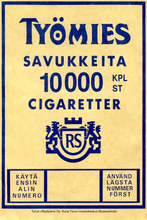 Lataa kuva Galleria-katseluun, Vanha hauska juliste paidassa Miilun putiikki Työmies tupakka paitakuva
