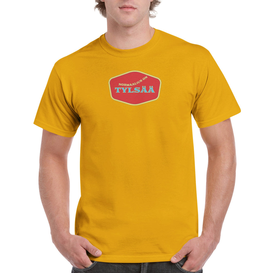 keltainen miesten paita normaalius on tylsää hauska huumoripaita